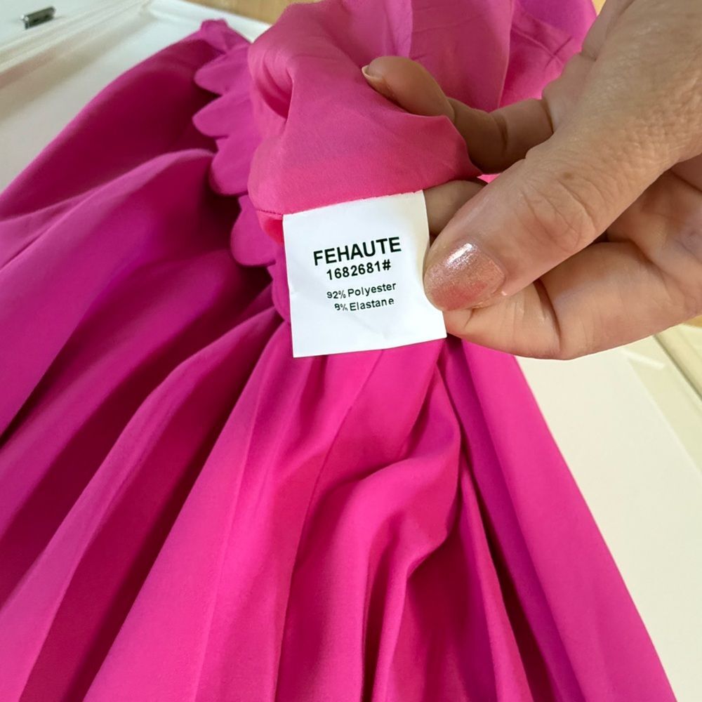 Fehaute Scalloped Square Neck Short Sleeve A-Line Midi Dress in Rose Red 4 NWOT - Picture 8 of 15